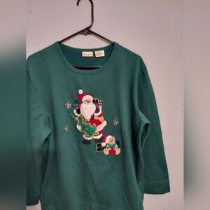 Vintage Y2K Ugly Christmas Sweater L Bobbie Brooks Embroidered Santa Teddy Bear
